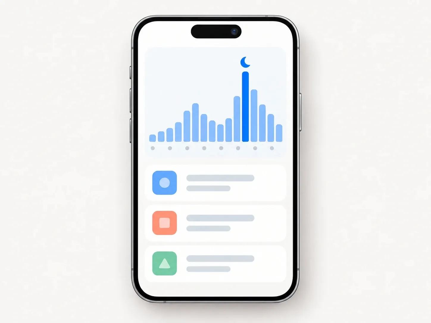 Illustration of an iPhone battery usage chart with a spike during the night and the top apps listed below
